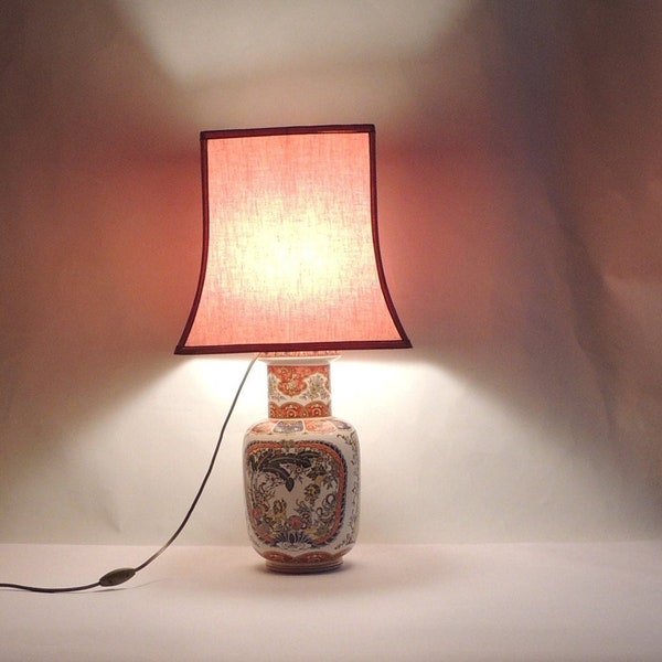 Vase lampe Chinoiserie en Céramique Fine Italy Art avec Support en Bois