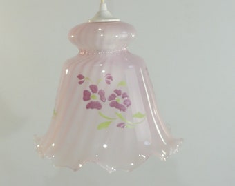 Tulip-shaped pink glass suspension /vintage
