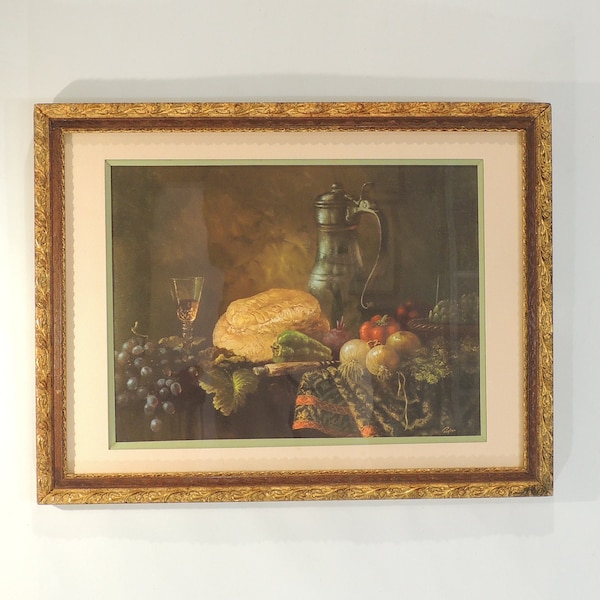 Tableau nature morte/reproduction /vintage/cadre bois