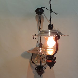Pair of copper/wrought iron/vintage lantern suspensions