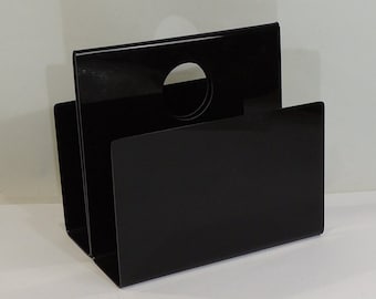 Porte-revues en plexiglas noir / vintage / Années 1980