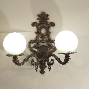 Antique gilt bronze wall sconce with two globes – Rococo style, vintage wall light