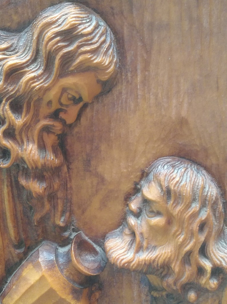 Bas relief wood resin wood carving religious scene | Etsy