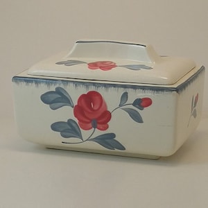 Azucarero de barro con decoración de rosas/joyero para galletas/Salins
