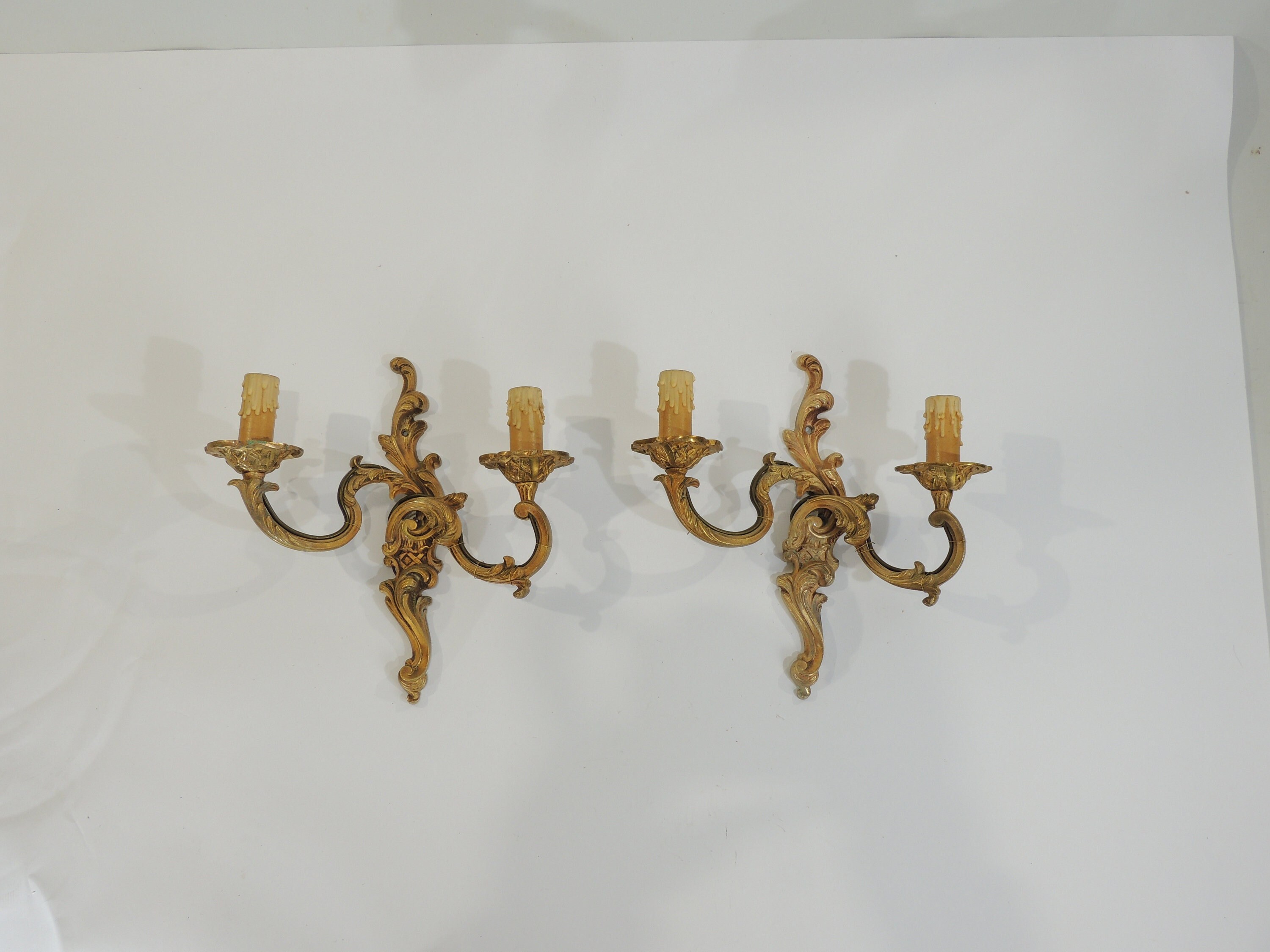 Paire D Appliques Murales Bronze 2 Branches/Vintage