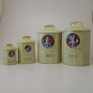 Set of 4 old spice jars - iridescent yellow - Epiag brand / spice jar / made in Czechoslovakia / Czechoslovakia