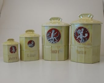 Set of 4 old spice jars - iridescent yellow - Epiag brand / spice jar / made in Czechoslovakia / Czechoslovakia