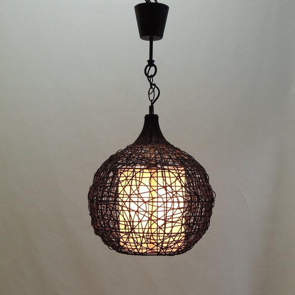 Suspension rotin marron/lampe boule