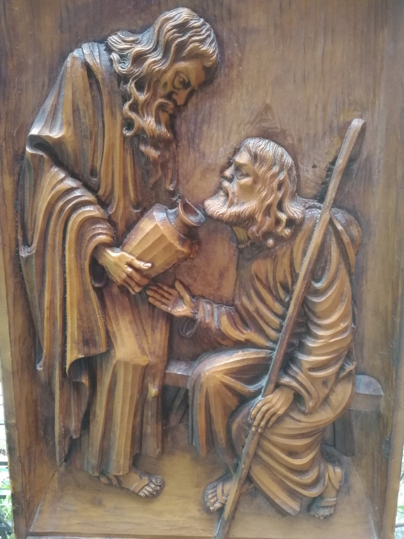 Bas relief wood resin wood carving religious scene Etsy