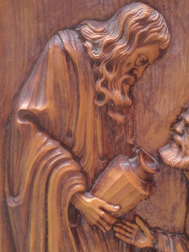 Bas relief wood resin wood carving religious scene Etsy