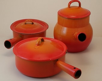 Casseroles en émail orange, Français émail ustensiles de cuisine, cuisine Français