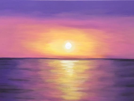 Sunset Acrylic Painting On 18 X24canvas Wall Decor Abstract Art Purple And Yellow Home Decor