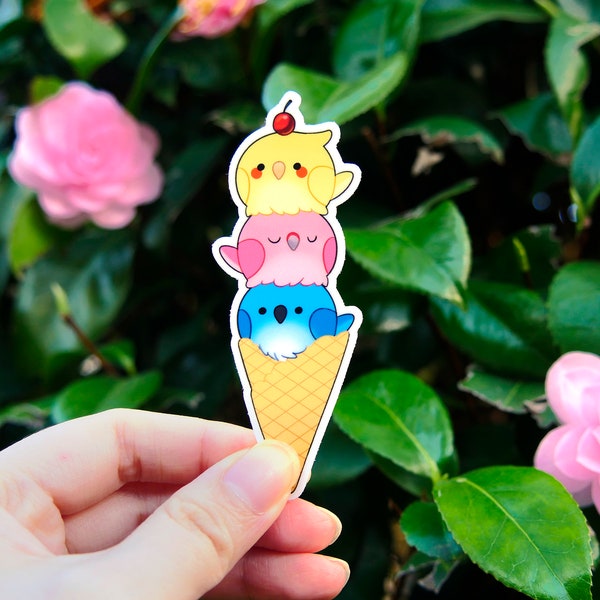 Cute Bird Ice Cream Sticker | 3" Cockatiel Vinyl Sticker | Kawaii Animal Sticker | Food Art | Cute Stationary