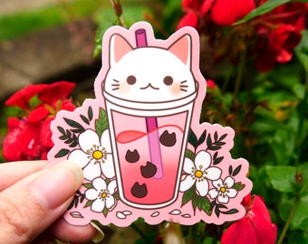 Cute Laptop Stickers Stickers for Water Bottle Stickers Boba Tea Cat Vinyl Sticker Bubble Tea Decal Watercolor Aesthetic Sticker