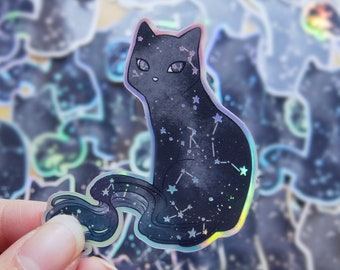 Holographic Starry cat sticker | Cute cat sticker | Cat Holographic Sticker - 2.5" | Cute Cat Stationary