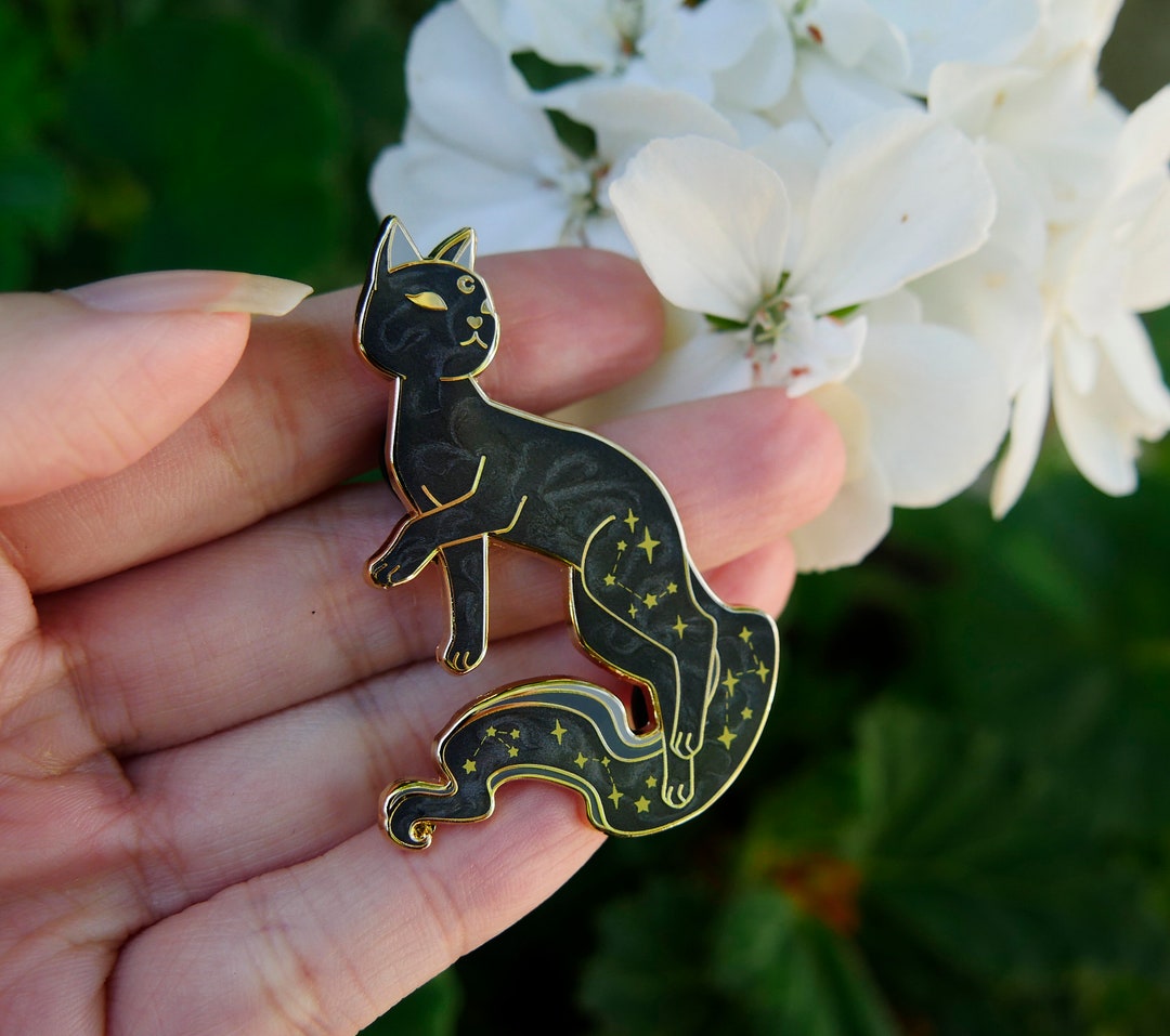 Void Cat Enamel Pins | Black Cat Lapel Pin | Black Glitter Pearlescent ...