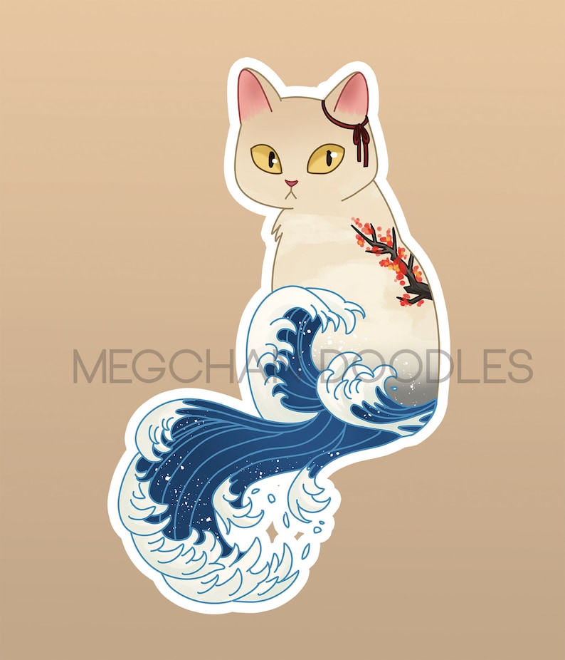 Japanese Hokusai Wave Cat 3.5 Vinyl Sticker