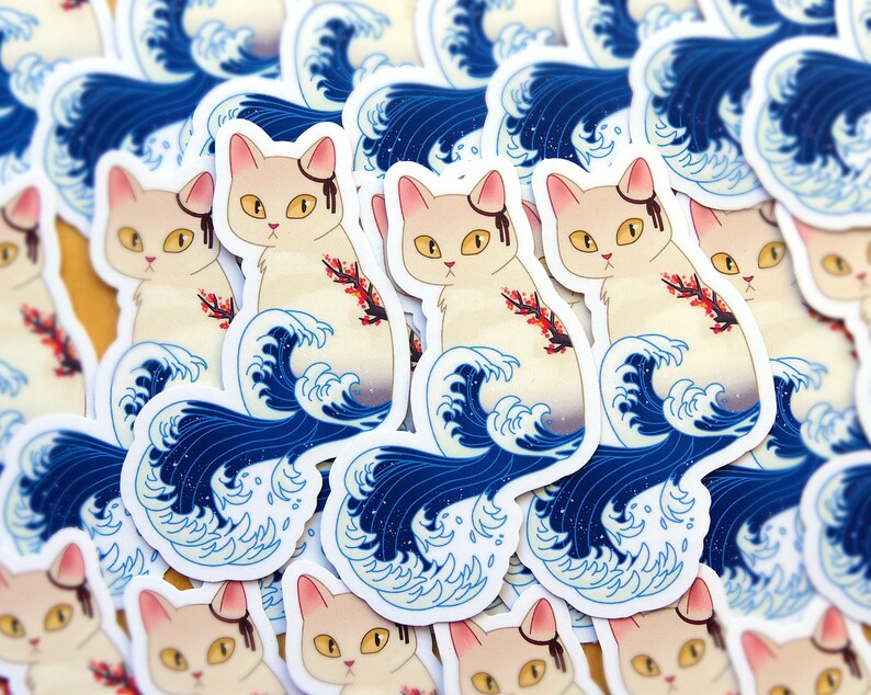 Japanese Hokusai Wave Cat 3.5 Vinyl Sticker