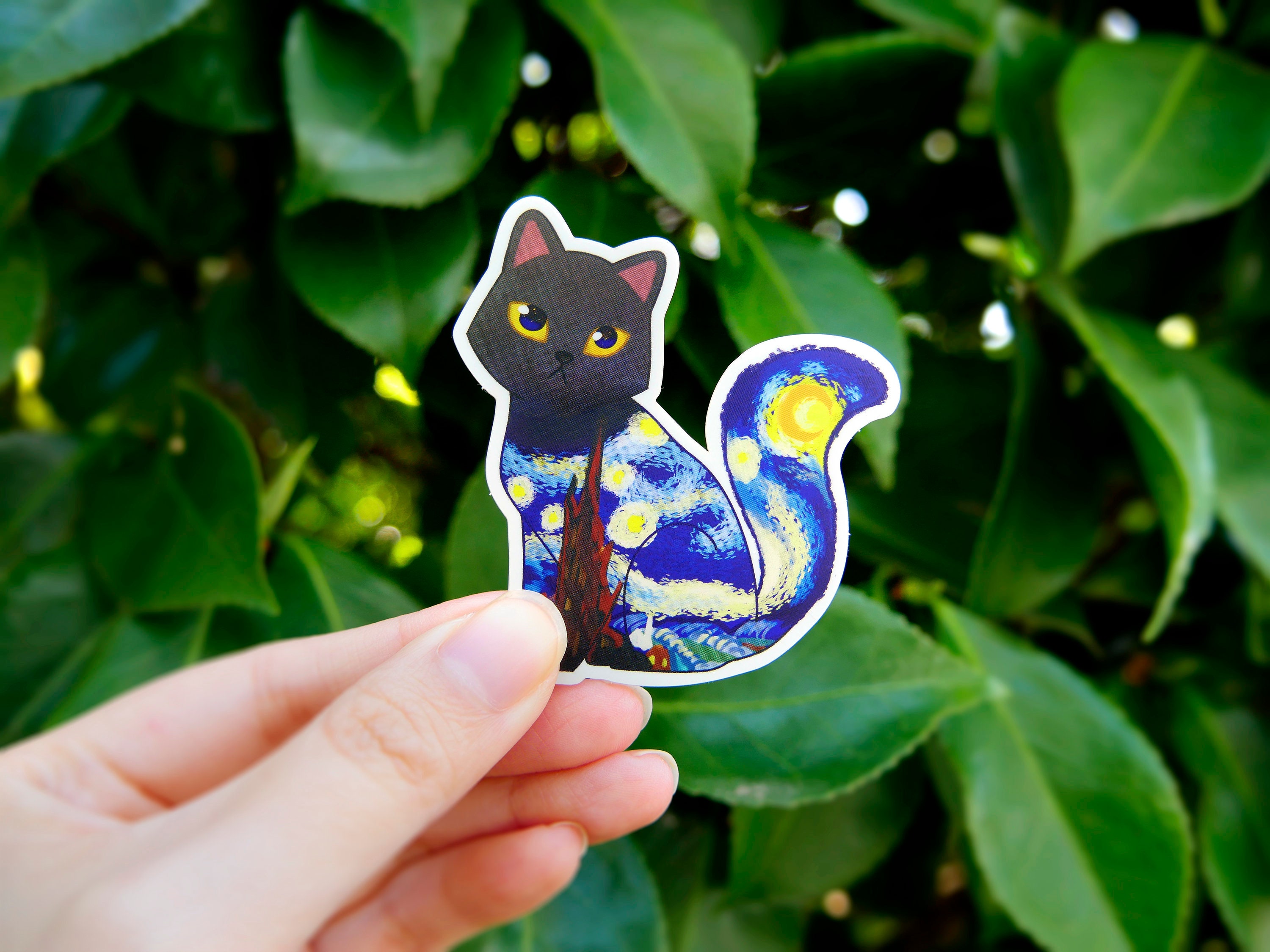 Vincent Van Gogh Sticker Starry Night Cute Vinyl Cat | Etsy