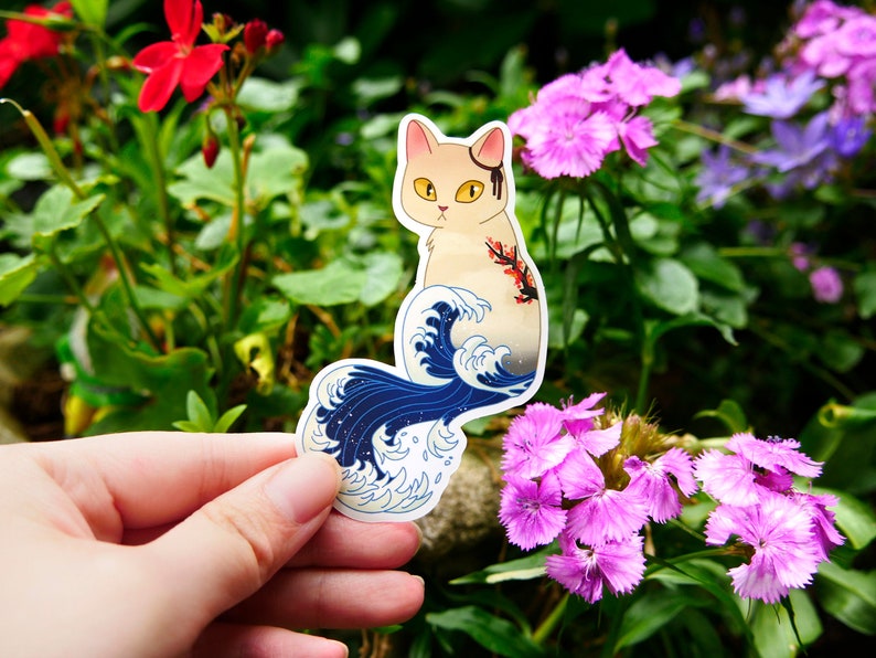 Japanese Hokusai Wave Cat 3.5 Vinyl Sticker