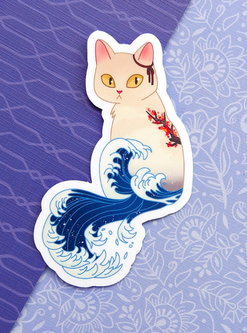 Japanese Hokusai Wave Cat 3.5 Vinyl Sticker