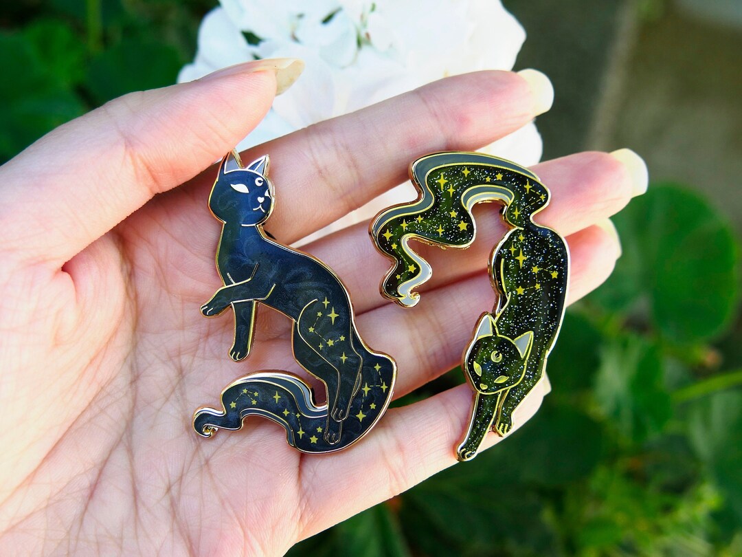 Void Cat Enamel Pins Black Cat Lapel Pin Black Glitter Pearlescent
