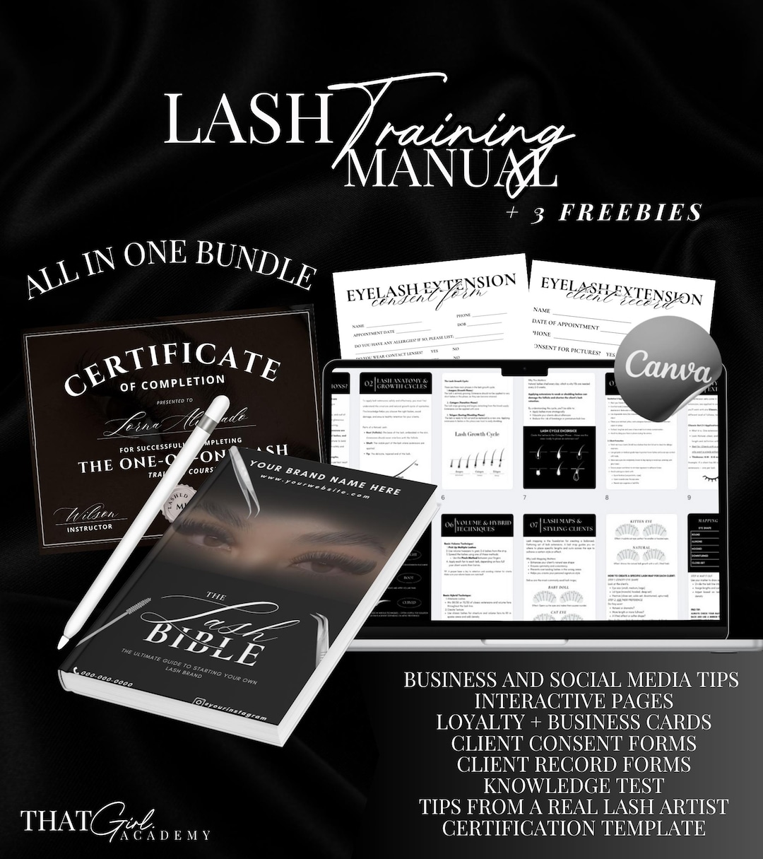 Lash Pages Lash Extension Training Manual: 50-page Lash Ebook Template (canva ...