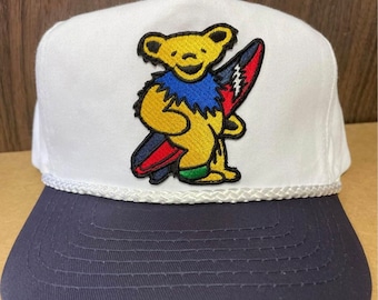 Grateful Dead Bear Hat on a Vintage 2-tone SnapBack Rope Hat Cap