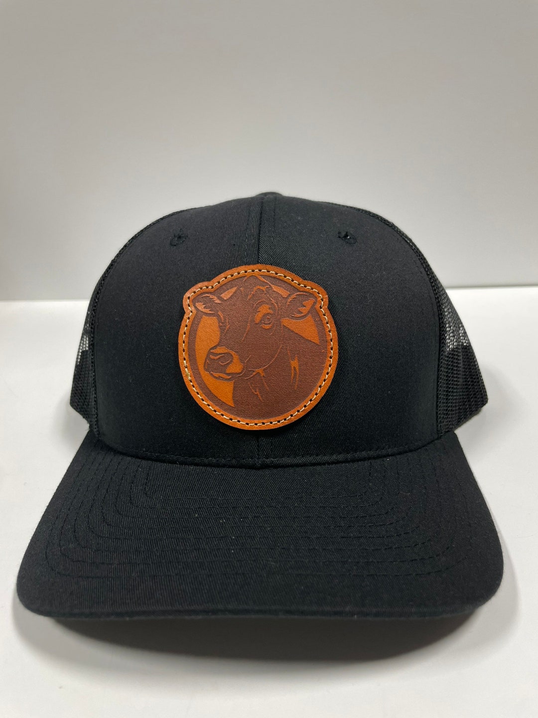 Leather Patch Cow Bell Sewn Black Mesh Trucker Hat Cap - Etsy