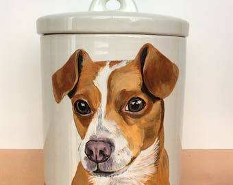 Custom hand painted pet portrait treat jar