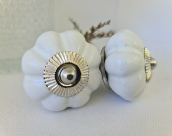 White Ceramic Pumpkin Drawer Knob - 4.5cm Furniture Hardware