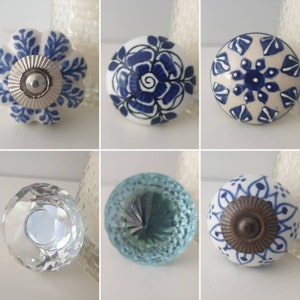 Ceramic Knobs Blue Baby blue Gold Crystal Circles Round Ceramic Porcelain Door Knobs Furniture Drawer Bedside Cabinet Kitchen