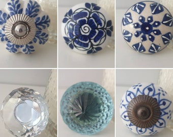 Ceramic Knobs Blue Baby blue Gold Crystal Circles Round Ceramic Porcelain Door Knobs Furniture Drawer Bedside Cabinet Kitchen