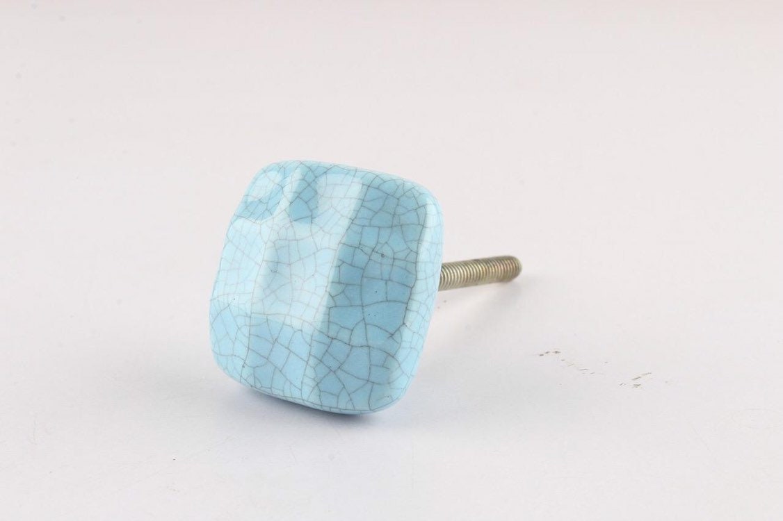 1x Kitchen Cupboard Door Knobs in White With Blue Floral Print Etsy