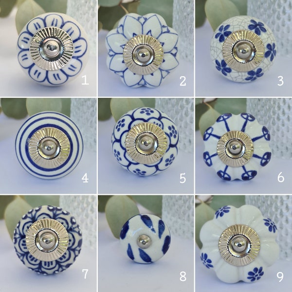 Australia Star Seller White and Blue Handmade Ceramic Knobs, Hamptons style, Coastal Style, Fast shipping, drawer knob, drawer handle