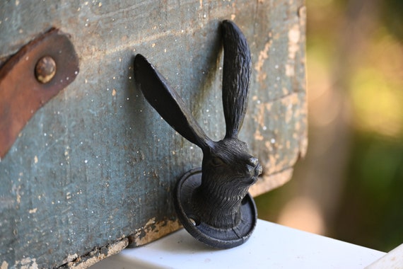 Cast Iron Rabbit Wall Hook Hare Hooks, Old Brass  