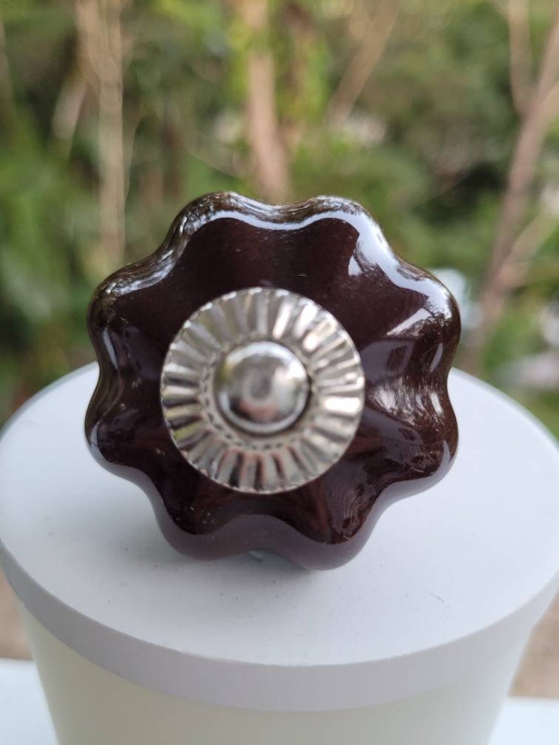 SALE SALE SALE Ceramic and Metal knobs handles Handmade Post from Australia Marron