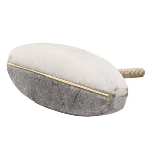 White & Grey Marble Oval Cabinet Knob - Brass Accent Furniture Hardware