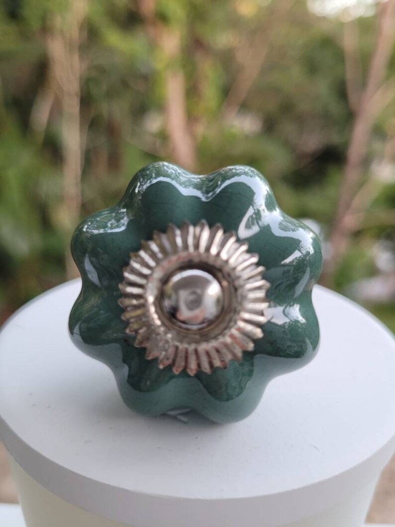 SALE SALE SALE Ceramic and Metal knobs handles Handmade Post from Australia Sea Green