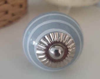 Light Blue Ceramic Knobs: Hand-Painted Round Drawer Pulls