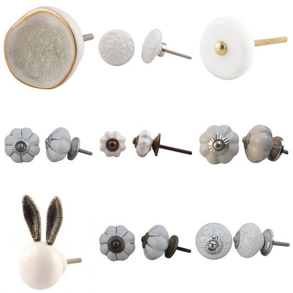 Ceramic Knobs Handles Drawers Cupboard Doors Rabbit White Etsy