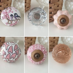 Ceramic Knobs Pink Baby Pink Gold Crystal Circles Round Ceramic Porcelain Door Knobs Furniture Drawer Bedside Cabinet Kitchen