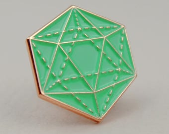 Mint Icosahedron Enamel Pin Badge, Icosahedron Badge, Soft Enamel Geometric Brooch, Pastel Green Pin Badge, Geometric Pin, Stocking Filler