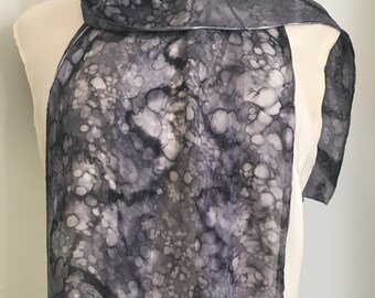 Hand Painted Gray Silk Scarf