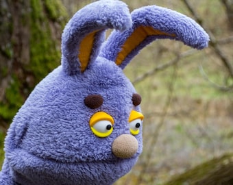 Marionnette professionnelle de main de monstre de lapin à fourrure pourpre, jouets d'accessoire de thérapie