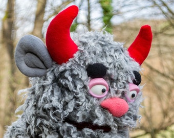 Gray with red horns monster Professional Full body Hand Puppet