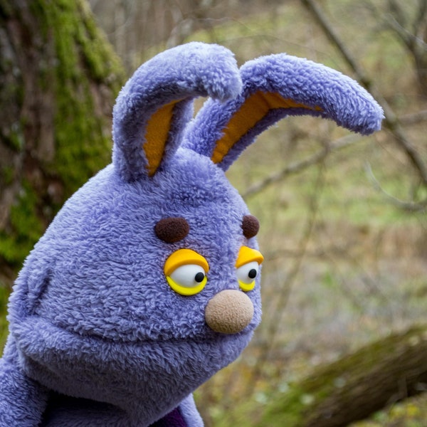 Purple Furry Rabbit Monster Professional Hand Puppet , Therapy Prop Toys