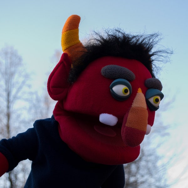 Red Devil Professional puppet, OOAK unique half body puppet