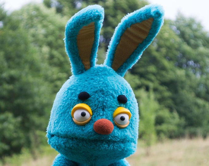 Handmade Ventriloquist Dummy Furry Turquoise Rabbit Monster