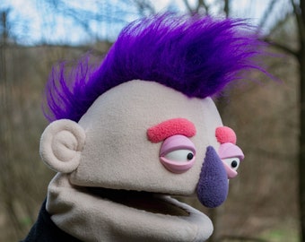 Punk Guy Purple Hair Professional Hand Puppet, Ventriloquist dummies OOAK